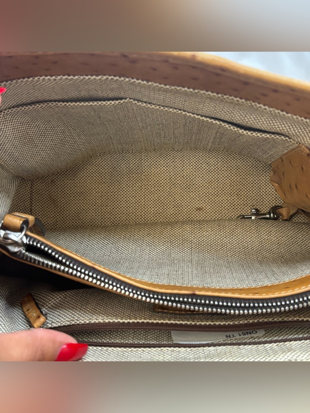 Vintage Dooney & Bourke Ostrich Embossed Leather Satchel Tan w/ Duck Charm - Picture 14 of 14